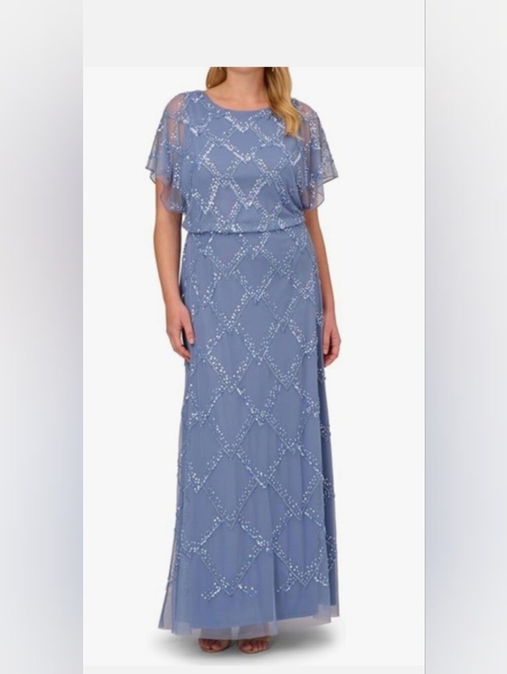 NWT, Adrianna Papell Periwinkle Hand Beaded Maxi Gown